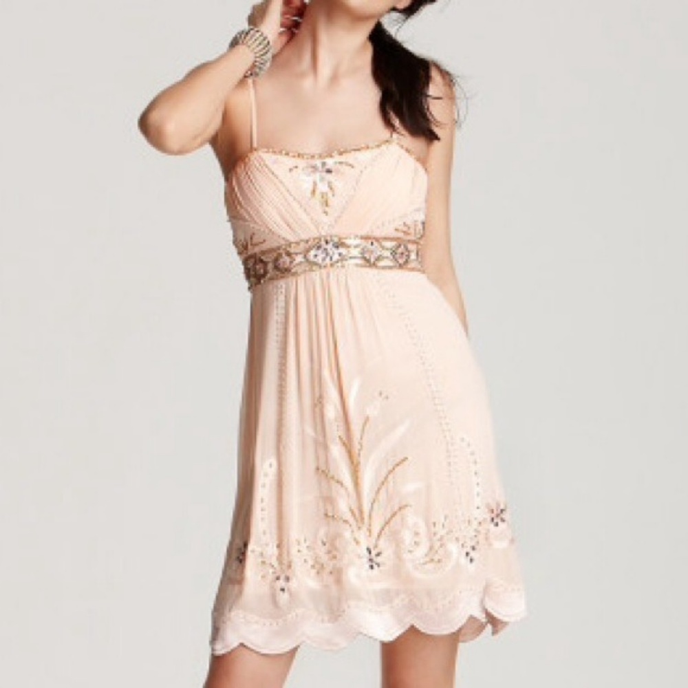 Sue Wong Beaded Empire Peach Dress